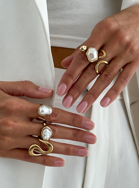 5件套仿珍珠异形戒指套装 欧美潮流时尚个性网红ins风旅拍配饰品