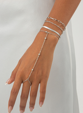 4件套扁蛇骨链连指手链套装 简约时尚网红户外旅行拍照搭配饰品