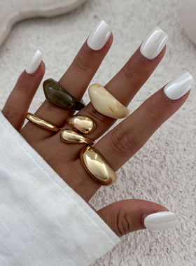 5件套光面树脂戒指套装 2025冬季时尚小众设计网红ins风指环组合