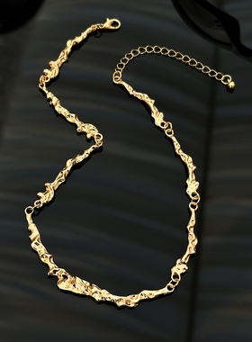 不规则敲打金属拼接项链女 欧美新潮时尚个性小众设计凸造型饰品