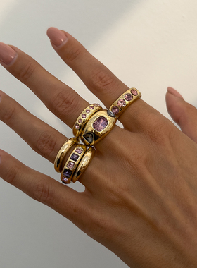 6件套镶钻开口戒指套装 2025时尚轻奢潮小众设计网红写真拍照饰品