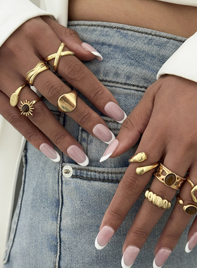 10件套树镶嵌脂宝石戒指套装 欧美复古时尚个性小众网红搭配饰品