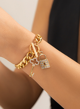 镶钻钥匙锁OT扣六面磨手链项链