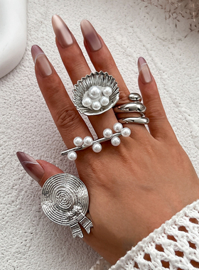 金属帽子仿珍珠戒指女 2025冬季时尚个性小众设计网红ins风指环潮