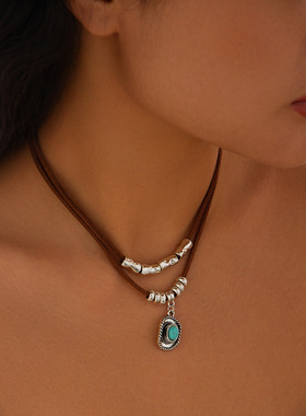 2件套五角星牛仔帽绒绳项链套装 欧美复古时尚个性小众设计锁骨链