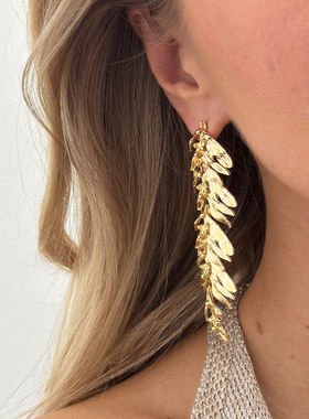 金属麦穗拼接耳钉项链女 区美2026春夏潮时尚设计款深V长坠锁骨链