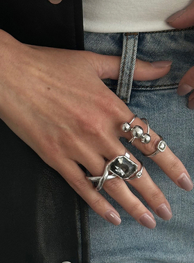 5件套黑钻戒指套装 欧美2026春季新潮时尚女生舞台表演配饰品酷