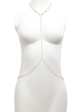 欧美风简约流苏亮片交叉性感胸链饰品 性感沙滩几何细链条身体链