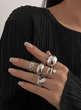 5件套太极弧形戒指套装 2025春夏时尚个性小众设计嘻哈风指环组合