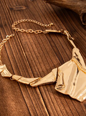 复古粗犷感金属风项链女 欧美嘻哈时尚小众设计出街凹造型锁骨链