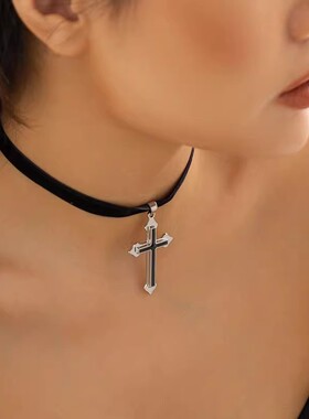 时尚简约十字架吊坠植绒布项链