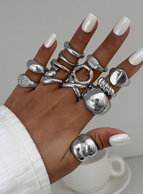 13件套金属不规则戒指套装 欧美时尚新潮设计模特舞台走秀配饰品