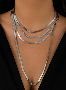 (不可拆开)多层扁蛇骨链项链女 2026春夏夸张嘻哈潮流时尚锁骨链