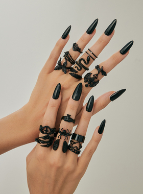 16件套骷髅头鹰爪蝴蝶戒指套装 欧美复古个性时尚叠戴指环组合潮