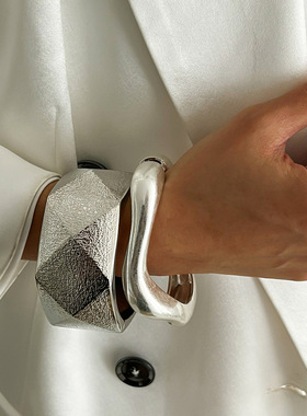 欧美ins赛博风几何切面手镯 跨境时尚bracelet麻面合金开口手环女