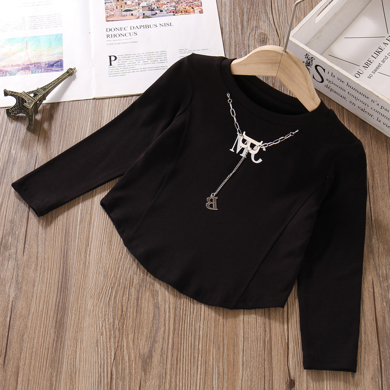 女童长袖短款上衣春秋款露脐高腰紧身小衫炸街儿童网红黑白色T恤,淘宝优惠券,粉丝福利购,淘宝优惠卷