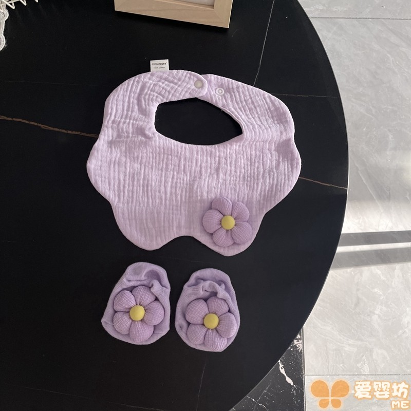 ins潮婴儿夏季围嘴袜子2件套装纯棉纱布透气口水巾围兜新生薄款袜,淘宝优惠券,粉丝福利购,淘宝优惠卷