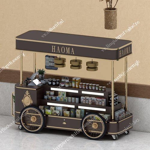 复古移动售货车商业促销车多层展示架带轮子商用摊位车美陈餐车 - 图1
