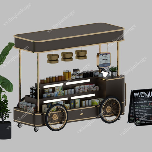 复古移动售货车商业促销车多层展示架带轮子商用摊位车美陈餐车 - 图2