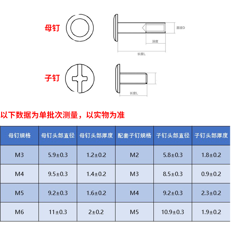 相册螺丝镀铜镀镍304不锈钢帐本钉帐册外径3456对接对锁子母铆钉 - 图1