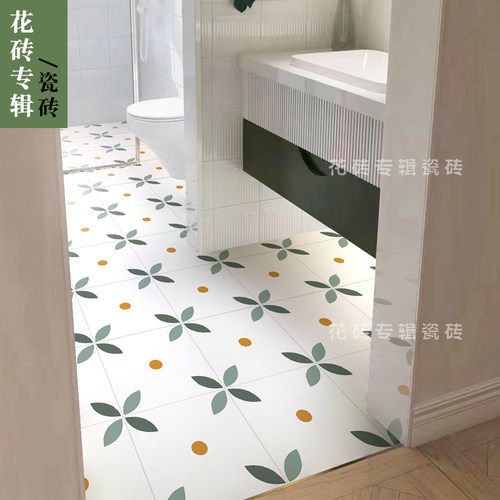 北欧小花砖400卫生间花砖彩色阳台拼花地板砖小清新黑白厨房花片 - 图0