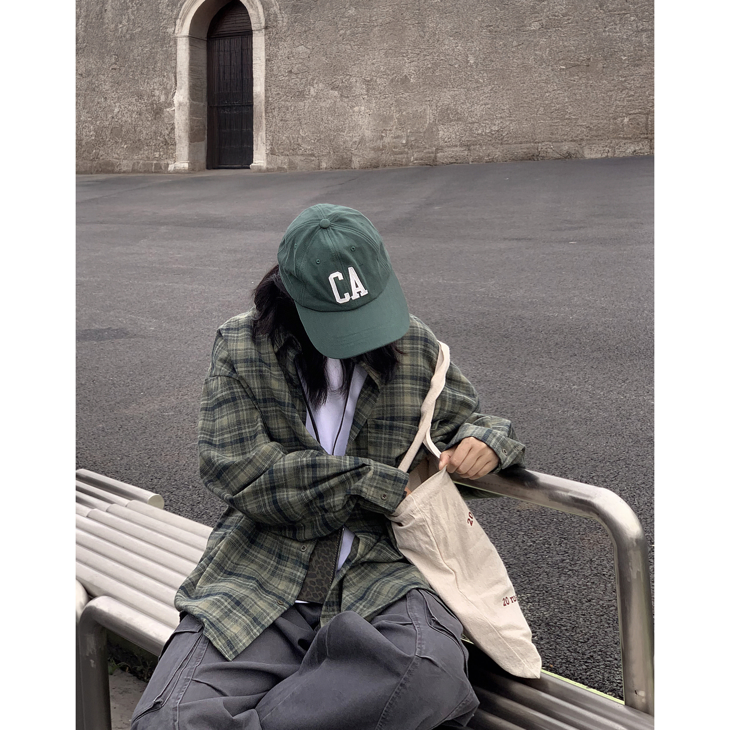 绿色格子长袖衬衫2025秋季宽松百搭cityboy美式复古休闲衬衣外套