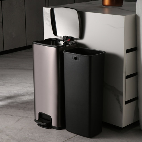 带盖不锈钢垃圾桶脚踩商用厨房酒店餐厅高档脚踏大容量卫生间厕所 - 图1