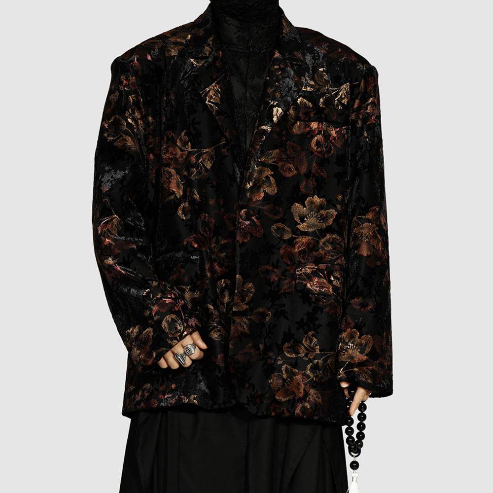 原创男装新款西服外套2025春夏花卉图案小众宽松西装帅气花外套潮,淘宝优惠券,粉丝福利购,淘宝优惠卷