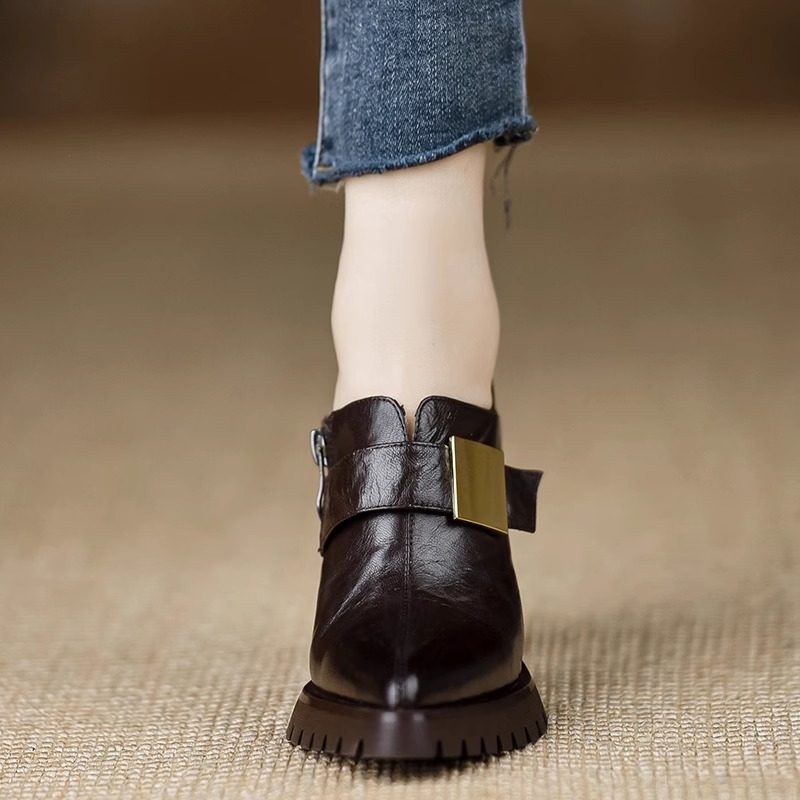 2025年春季新款手工女鞋浅口单鞋高跟软皮防水台尖头咖啡色小皮鞋,淘宝优惠券,粉丝福利购,淘宝优惠卷