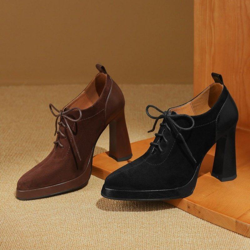 10cm气质高跟鞋女2026年春季新款深口系带防水台复古粗跟尖头单鞋,淘宝优惠券,粉丝福利购,淘宝优惠卷