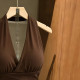 ເສື້ອຢືດຄໍ V-neck pleated slim fit sleeveless top