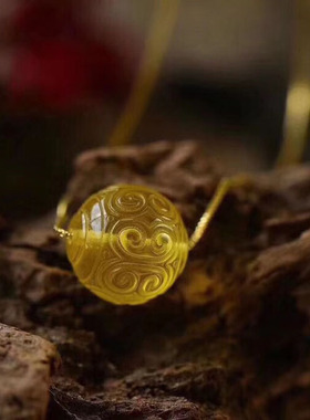 吊坠回纹珠925银锁骨链天然蜜蜡