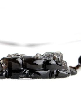 黑曜石貔貅天然冰彩一夜暴富吊坠