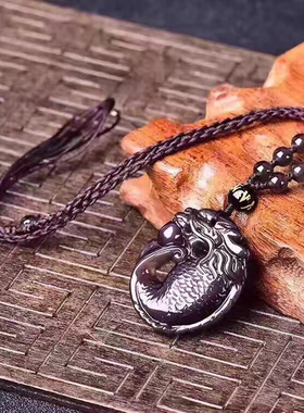 天然黑曜石冰彩项链学生吊坠