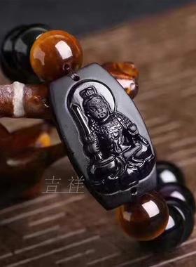 天然黑曜石不动尊属鸡守护神手串