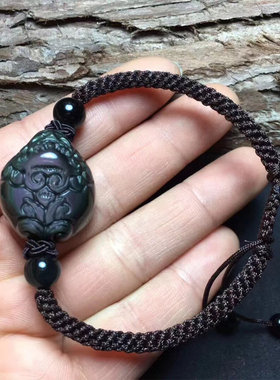 天然黑曜石编织有求必应貔貅手链