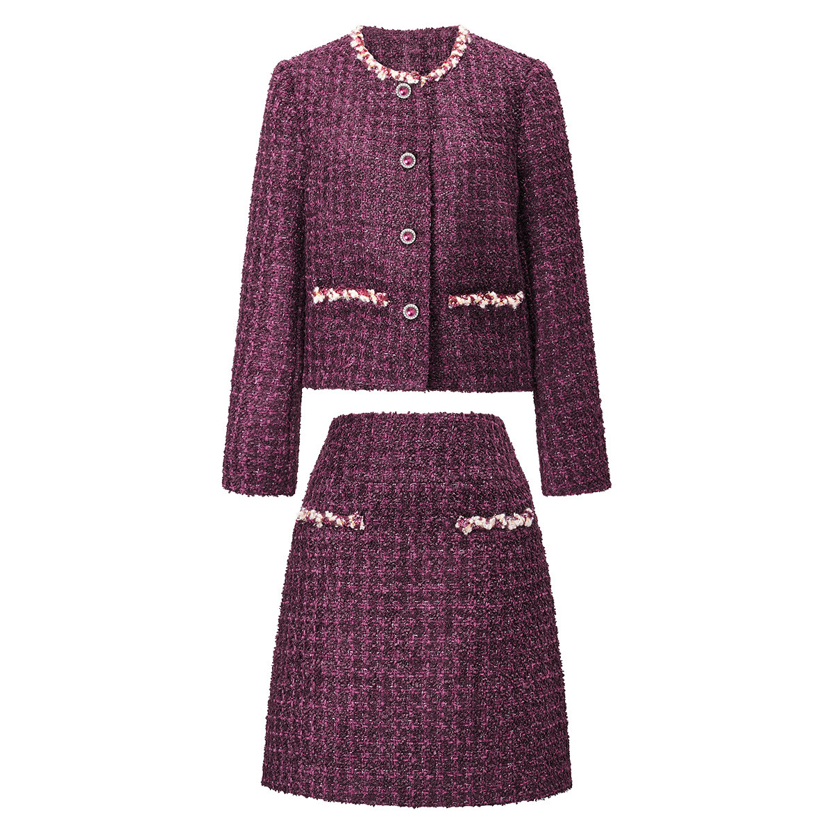 颜域酒红色小香风搭配一整套女冬2025新款毛呢外套半身裙两件套装,淘宝优惠券,粉丝福利购,淘宝优惠卷