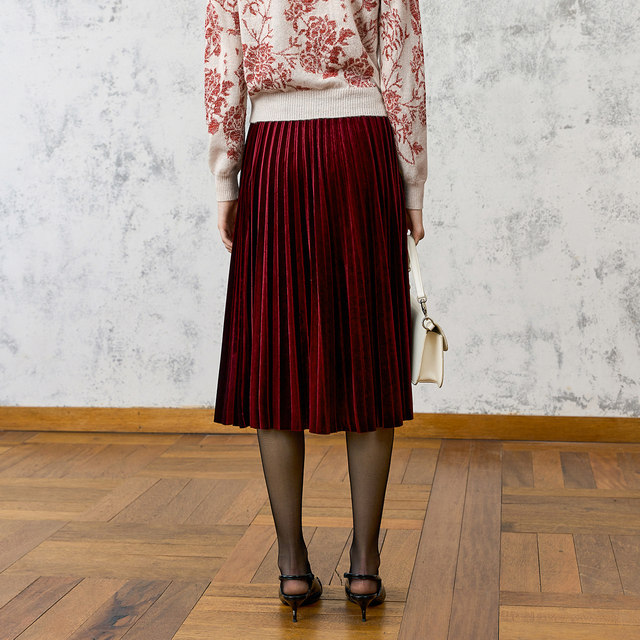 Yanyu retro simple pleated skirt velvet skirt
