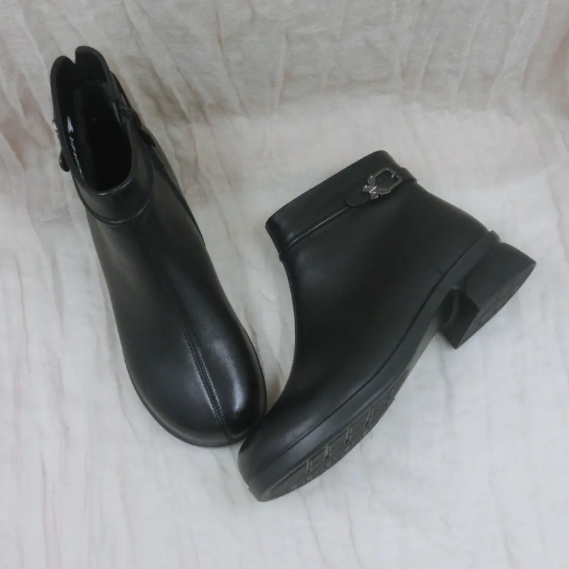 必胜马牛皮休闲女鞋2024冬复古轻质软面侧拉链保暖加绒低跟短筒靴,淘宝优惠券,粉丝福利购,淘宝优惠卷