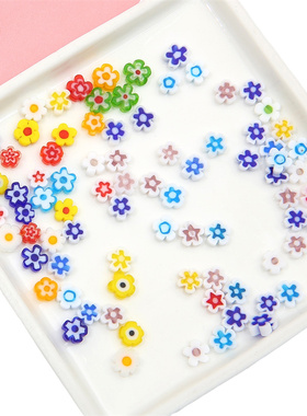 串珠项链琉璃千花扁梅花珠蓝白色