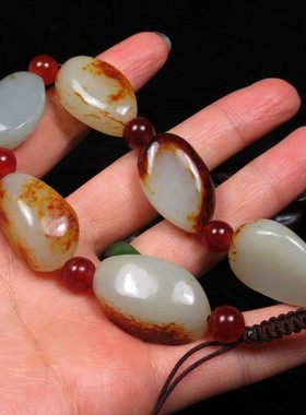 红沁皮原石籽料财神手链