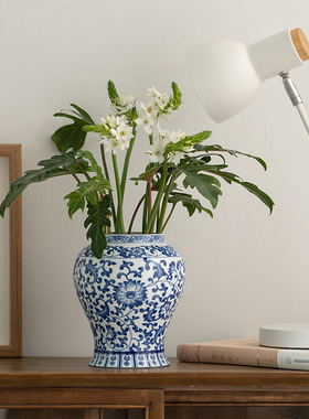 青花瓷复古陶瓷装饰鲜花干花花瓶家居电视柜餐桌客厅插花摆件