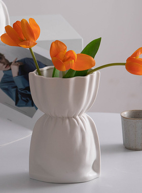 北欧白色创意陶瓷装饰干花仿真花花瓶家居摆件客厅插花花器