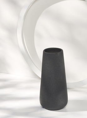 黑色陶瓷水养花瓶北欧简约创意干花花瓶家居装饰客厅插花玄关摆件