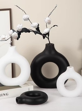 ins甜甜圈仿陶瓷花瓶仿真花花器北欧风创意家居客厅装饰餐桌摆件