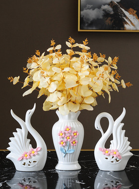 创意天鹅摆件家居客厅酒柜电视装饰品客厅卧室陶