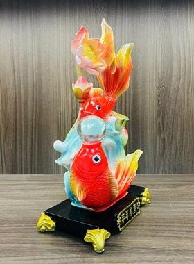年年有鱼双鱼戏珠摆件现代家居桌面客厅酒柜装饰品玄关乔迁新居