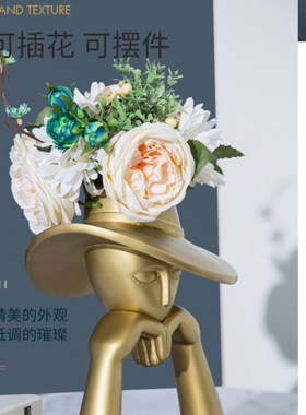 摩登女郎北欧风创意树脂摆件北欧客厅玄关茶几插花工艺品家居装饰