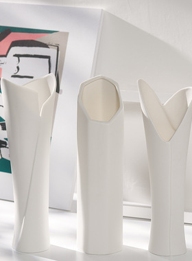 现代陶瓷干花花瓶小清新满天星水培摆件白色客厅插花北欧家居装饰