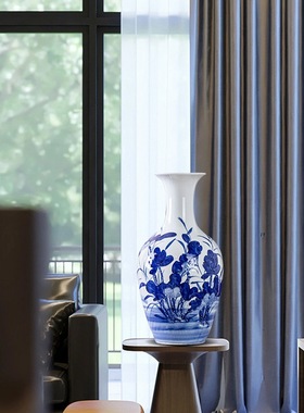 新中式景德镇手绘青花瓷花瓶客厅玄关博古架家居装饰水培插花摆件